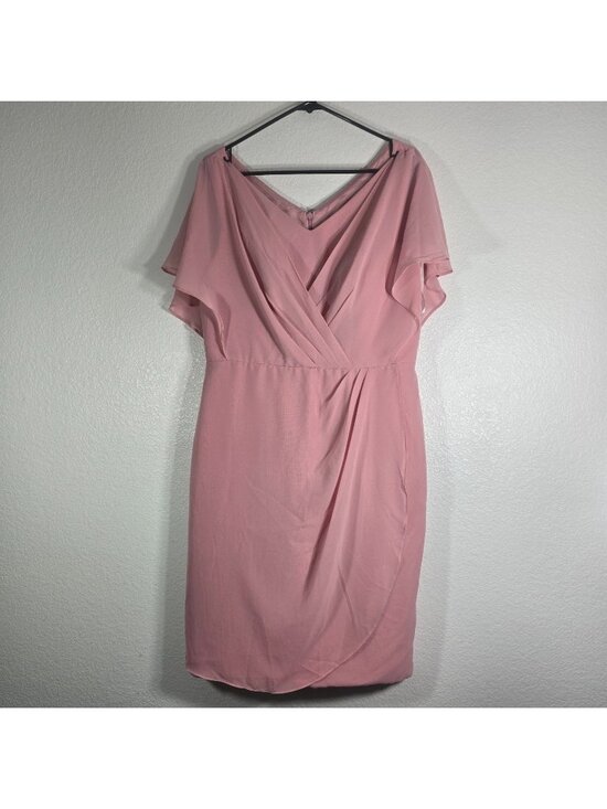 JJs House Dresses & Skirts - JJs House Chiffon Dress Women Size 10 Pink V Neck Flutter Sleeve Wedding Party